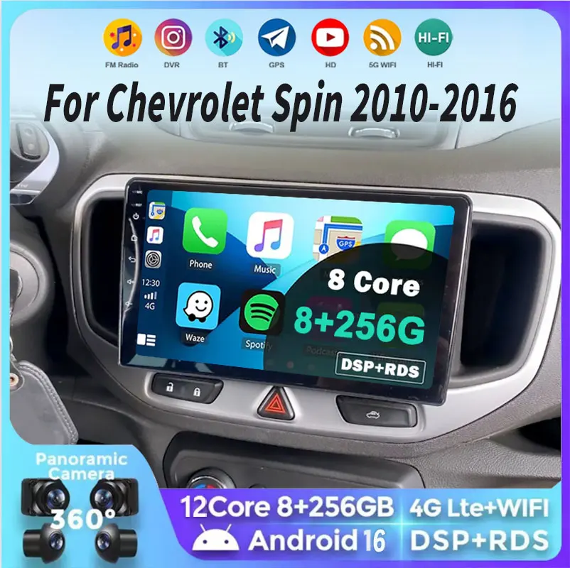 Radio para Auto Android 16 para Chevrolet Spin 2010-2016 con Carplay Inalámbrico, Reproductor Multimedia de Video, Navegación GPS, 4G, WIFI, BT, Estéreo