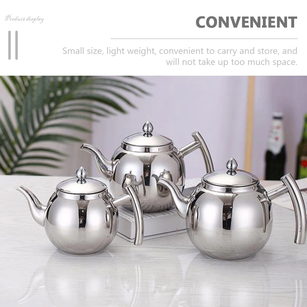 

Stainless Steel Teapot Kettle Bend Mouth Strainer Metal Handle Filter Lid Infuser Compact Lightweight Portable Home Office Hotel