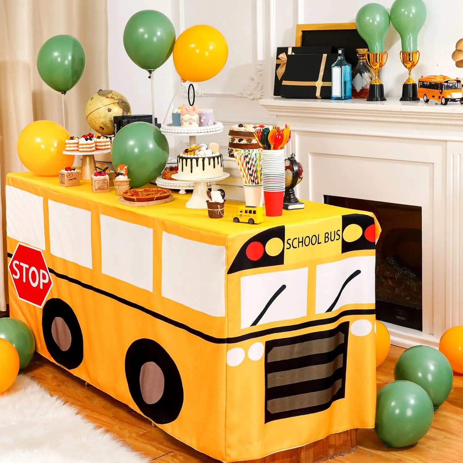 

Cartoon School Bus Tablecloth Birthday Party Decorations Table Cover Washable Fabric Polyester Suitable for Indoor and Outdoor