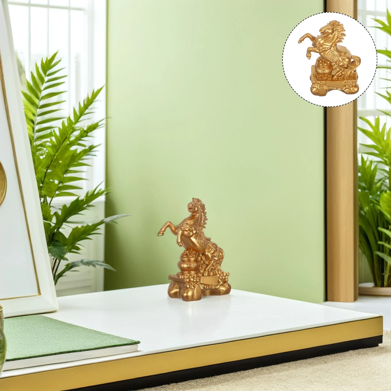 

Домашний декор Фигурка лошади фэн-шуй Золотая смола Скульптура фэншуй Статуя удачи