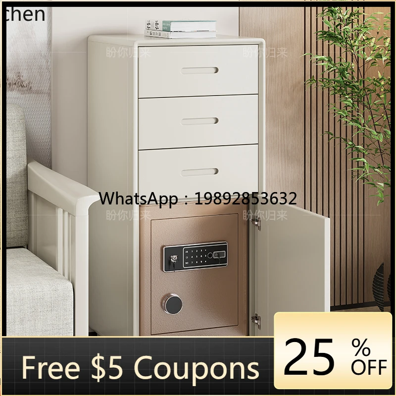 solid wood bedside table, safe with fingerprint password lock, multi-functional storage bedside table living room decoration