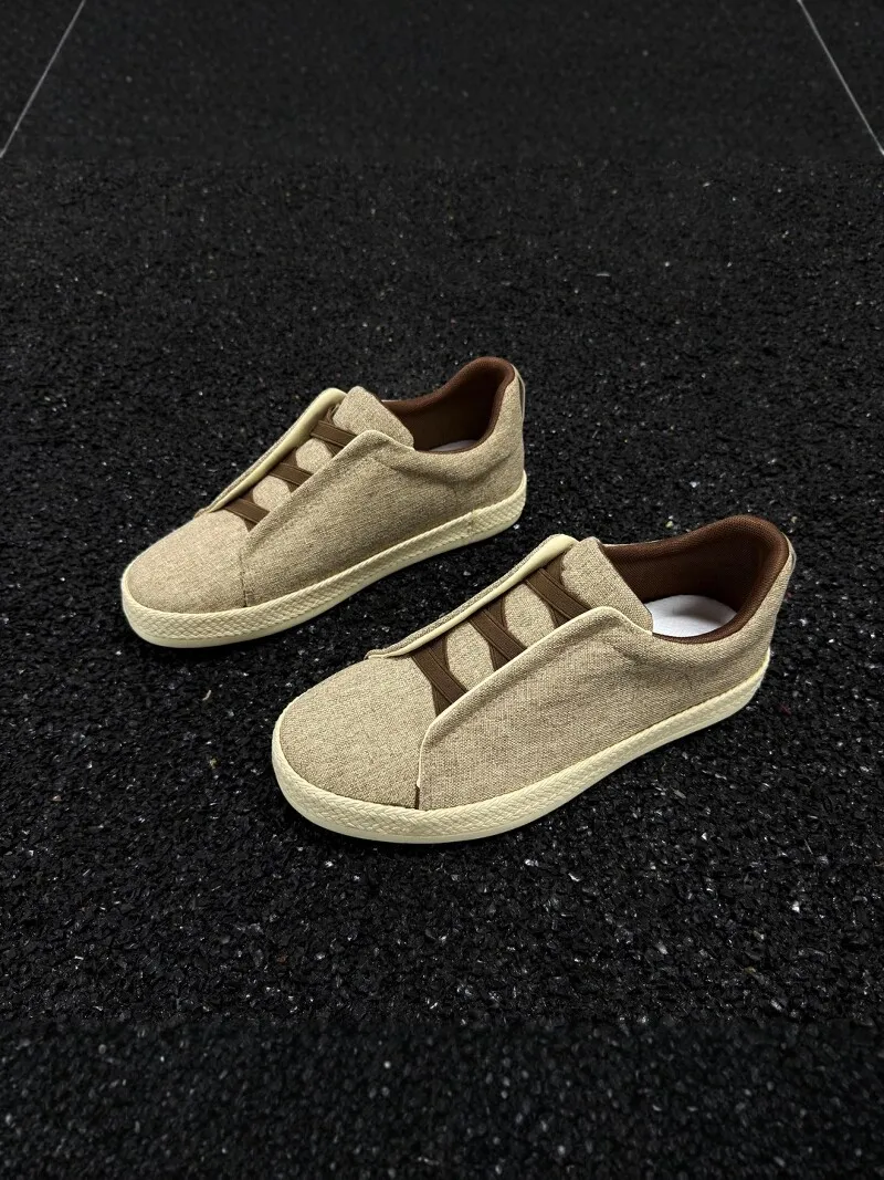 Men's Casual Shoes Soft Bottom Breathable Slip-On Canvas Retro Lazy Anti-Slip Rubber Outsole Comfortable All-Season Loafers