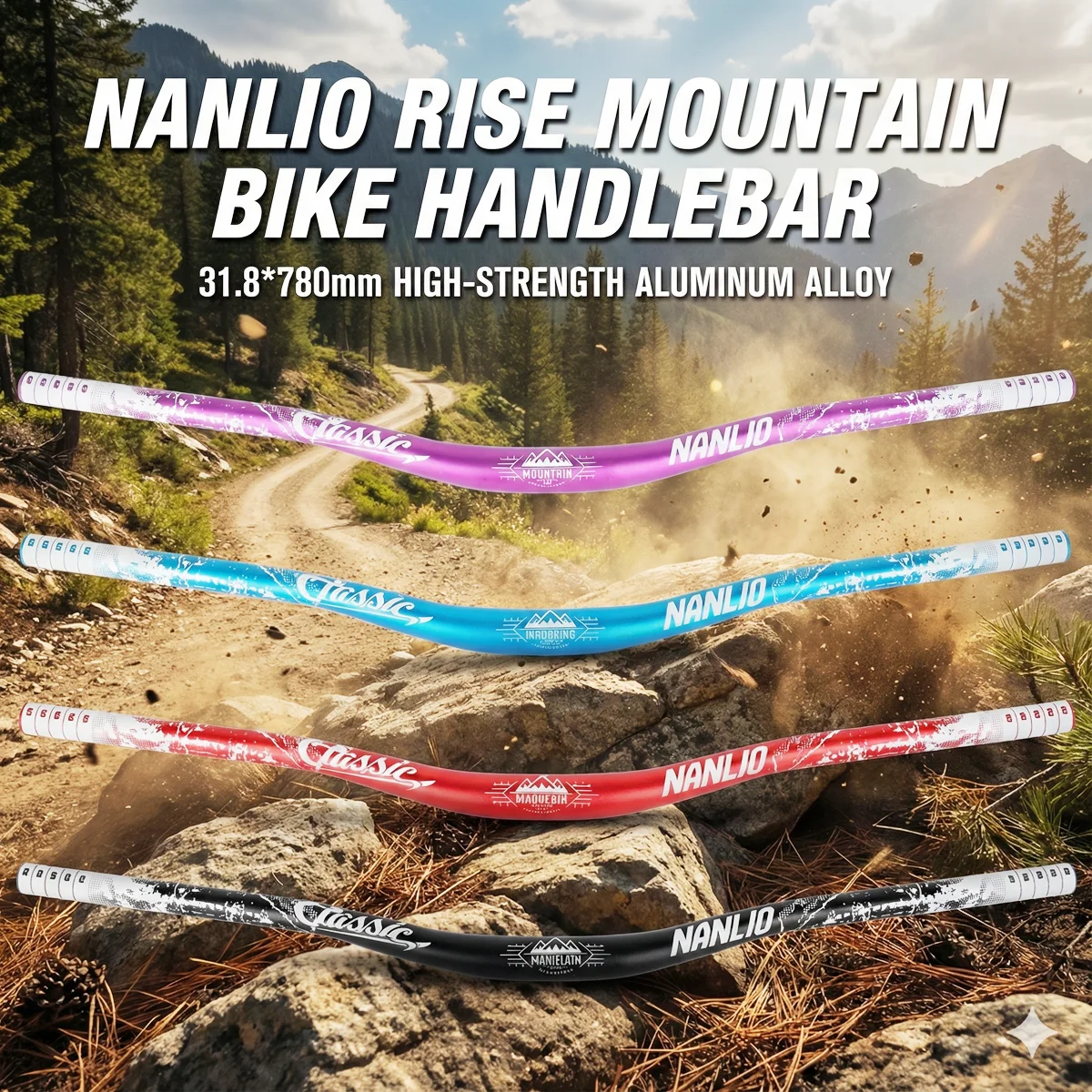 

Nanlio MTB Riser Handlebar 31.8*780mm High Strength Aluminum Alloy Mountain Bike Bars Extra Wide Bicycle Handlebars for DH XC AM