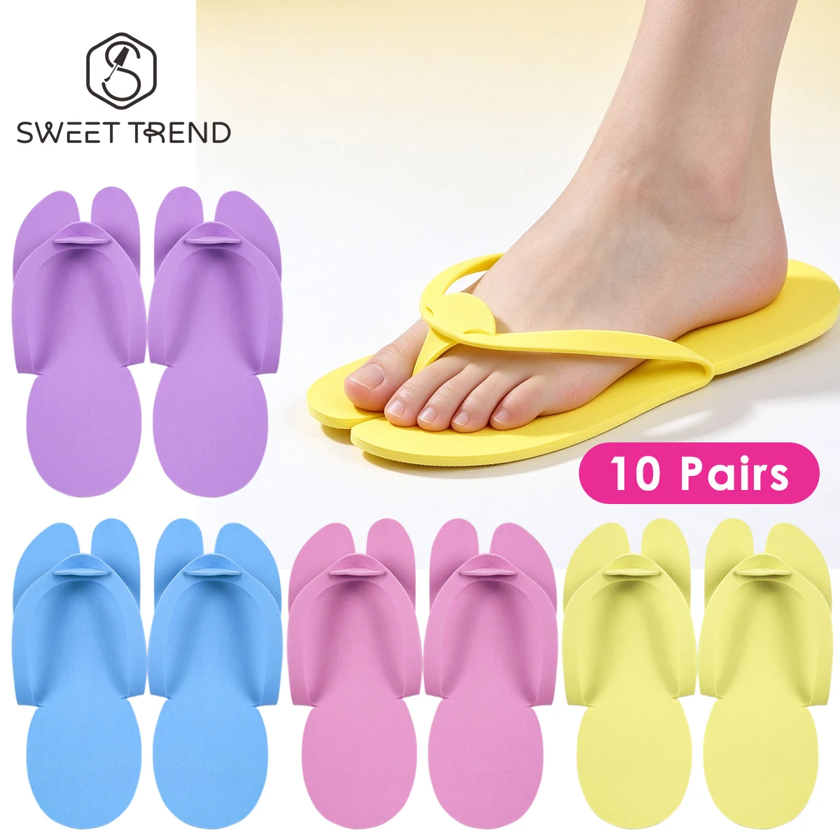 10 Pairs SPA Disposable EVA Nail Slippers Portable Lightweight Flip-flops Foldable Soft Slippers Salon Hotel Pedicure Supplies