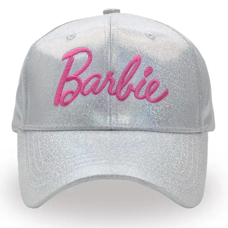 Gorra de béisbol con visera de arcoíris láser para mujer, sombrero de sol portátil con encanto de dibujos animados de Barbie, regalo de decoración, moda de ocio