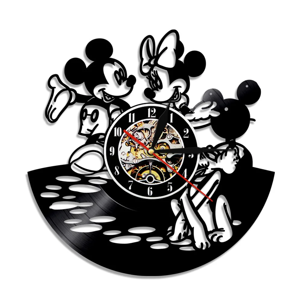 Imagem -05 - Disney-relógio de Parede Mickey Mouse Vinil Minnie Preto Relógios de Parede Anime Cartoon Criativo Decoração de Casa 100 ° Aniversário 30cm