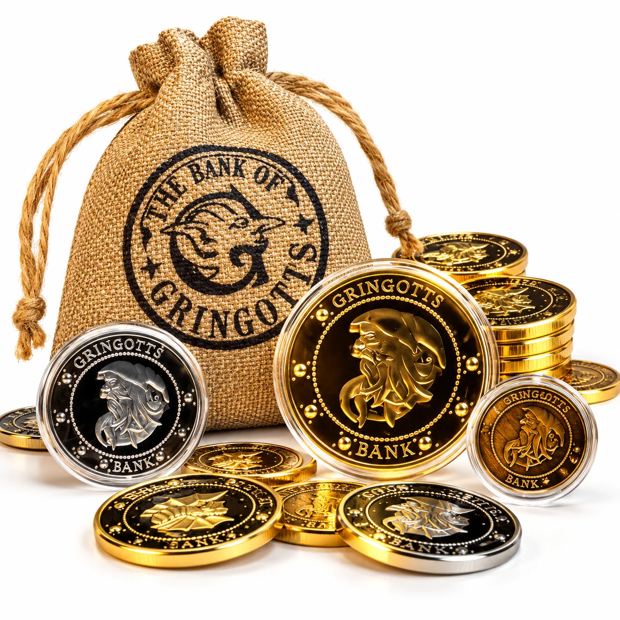 Harries Potters Movie Perimeter Gringotts Commemorative Coin Badge Gold Elf Money Bag Gold Galleon Birthday Gifts Collectibles