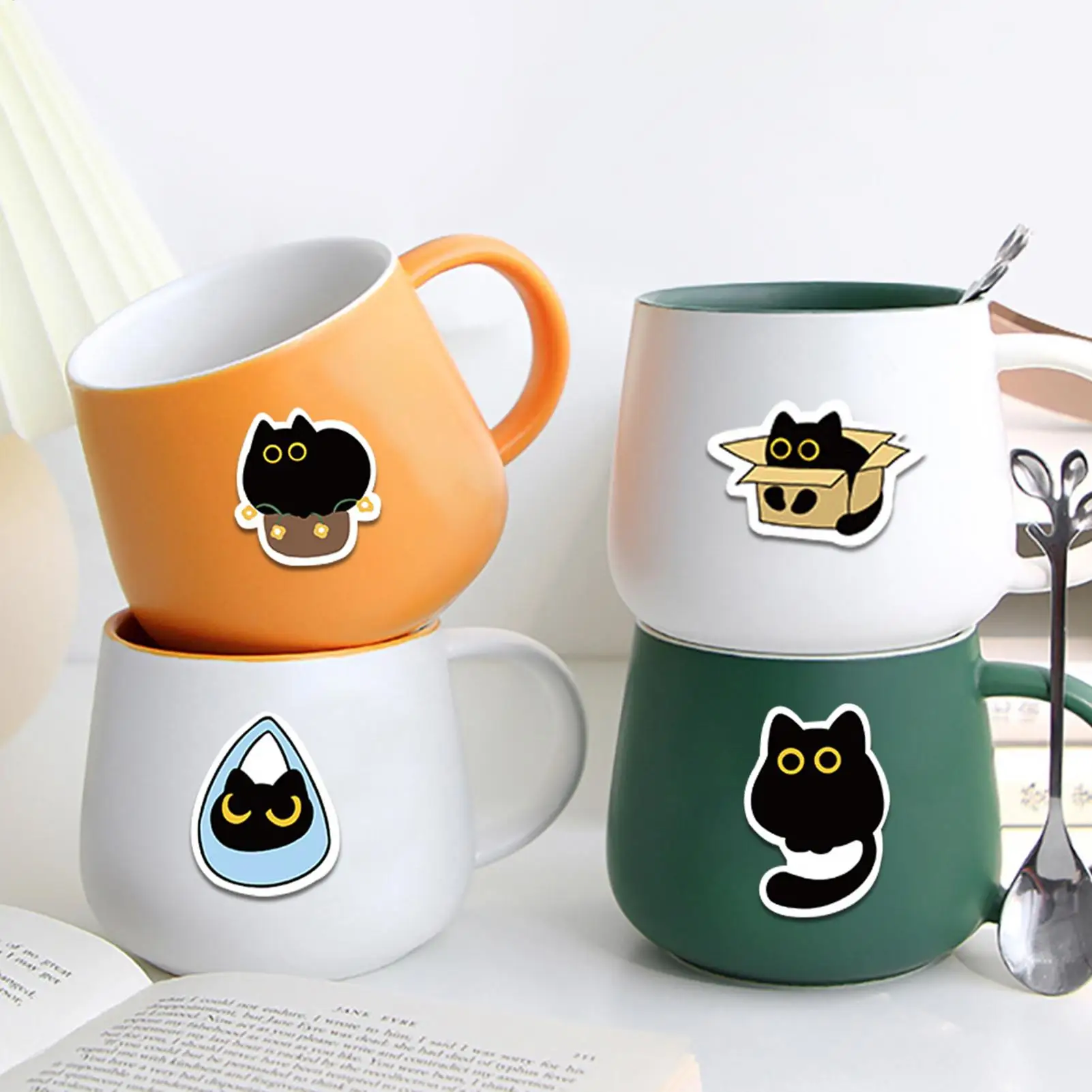 Cat Stickers 500 Sheets Decorative Self-adhesive Decal Cartoon Black Roll Stickers Envelope Stickers For Kids Adult Water Bottle