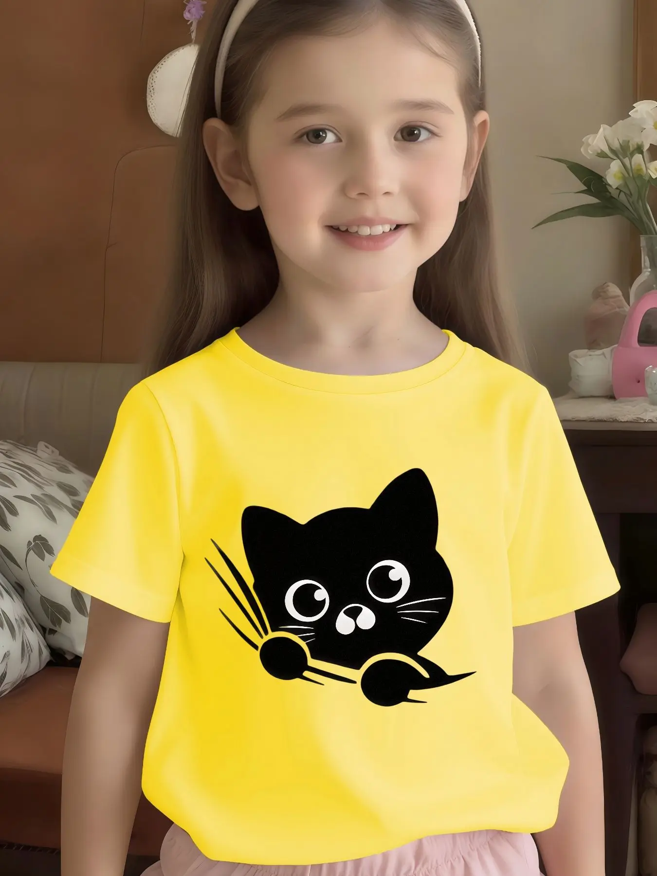 Cartoon Little Panda Eating Bamboo Graphic Print T Shirt Family Matching Boys Girls Kids Short Sleeve Casual Daily Tees