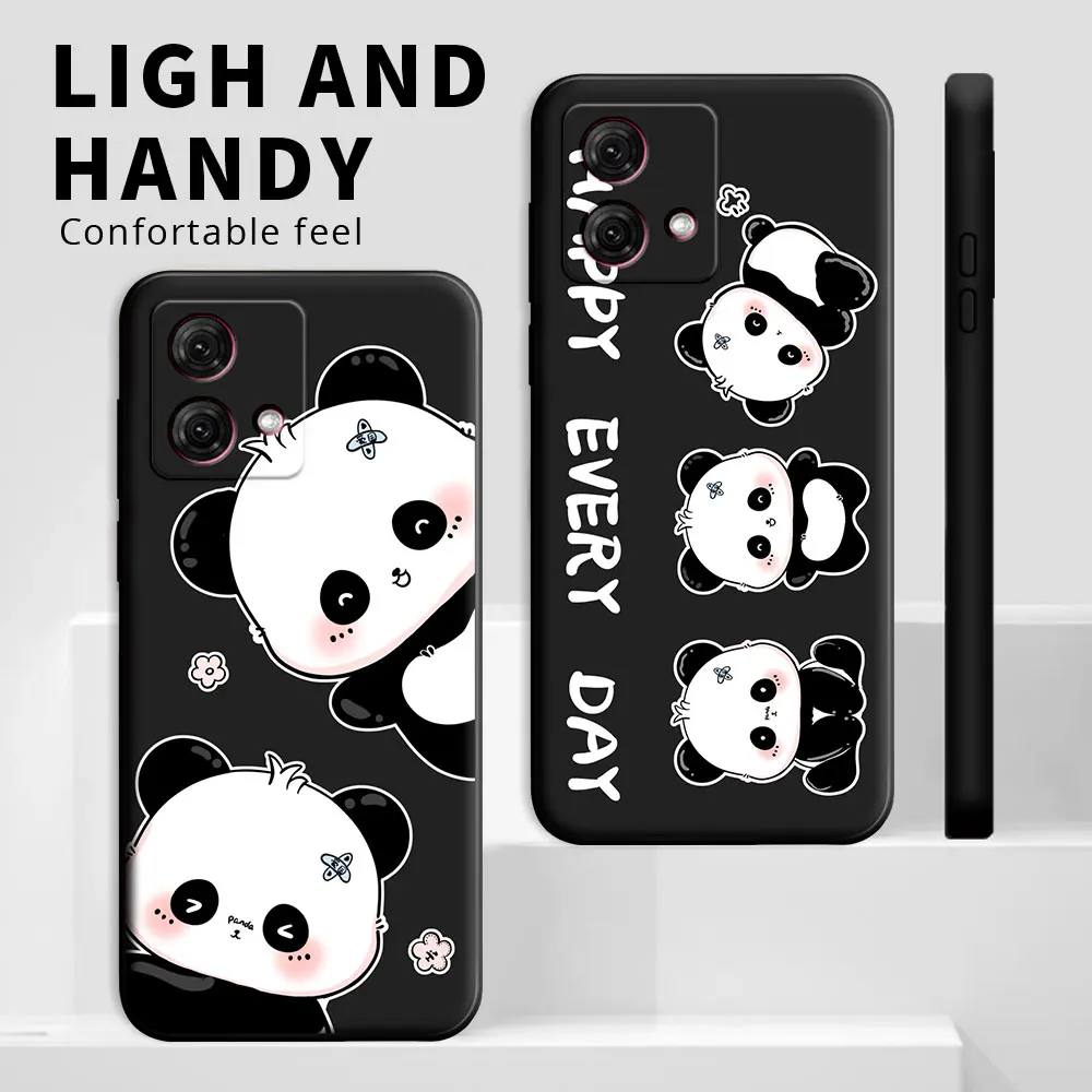 For Moto G84 G82 5G Case Cartoon Panda Flower Couple Shockproof Silicone Soft Phone Case For Motorola Moto G72 G73 Black Cover