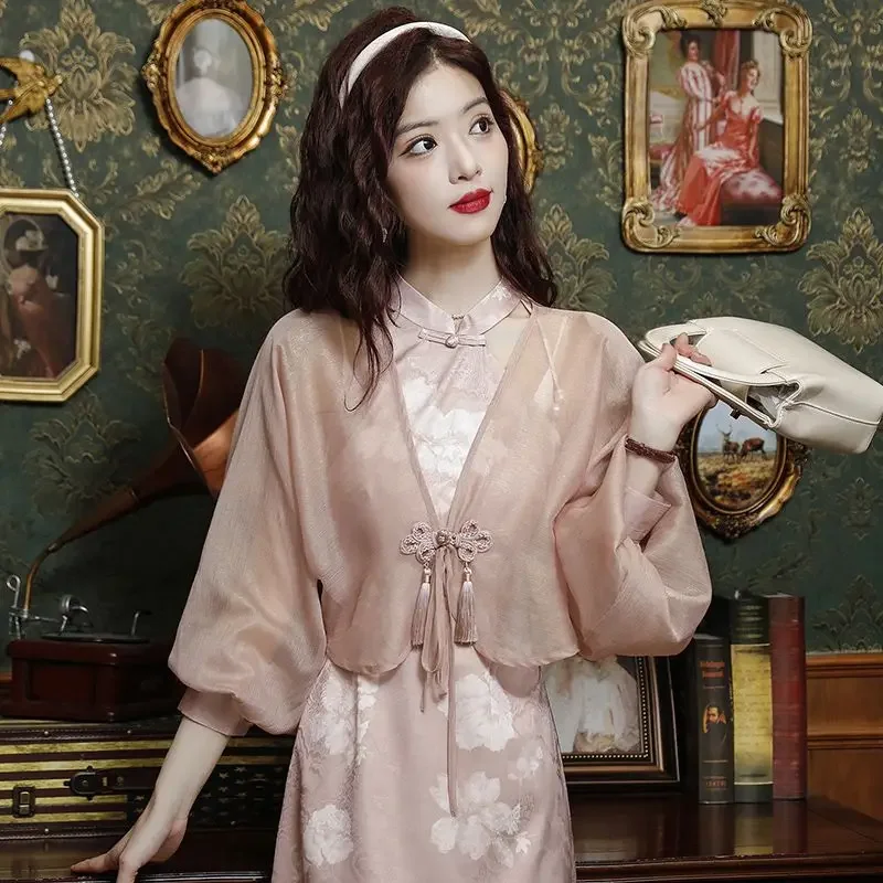 여름 중국 스타일 긴 랜턴 슬리브 여성 선 스크린 셔츠 패션 술 단추 플라이 사무실 레이디 우아한 셔츠 탑 Y92