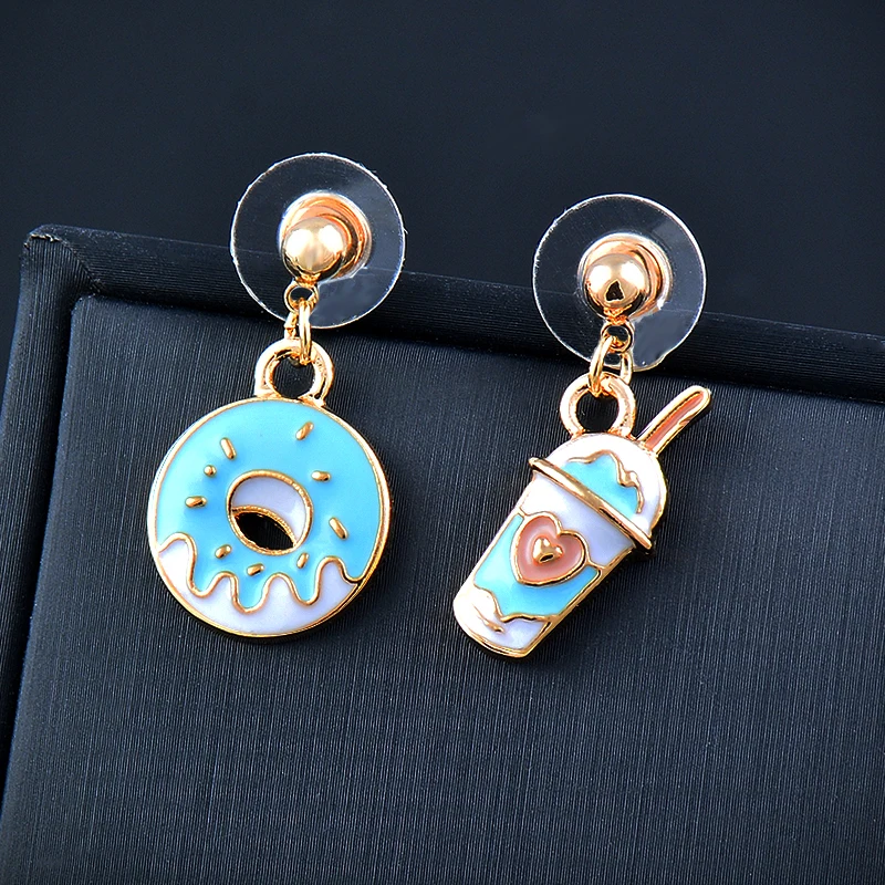 SINLEERY colorful enamel sandwich doughnuts drop earrings for women wedding party fashion jewelry accessories ES292