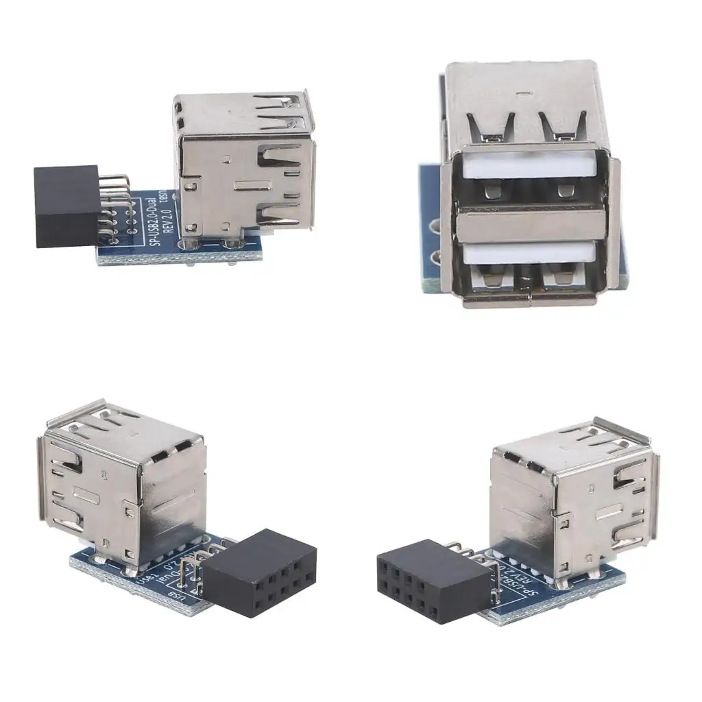  USB 2.0 Type A Female Port to Double Layer Hub Adapter Motherboard 9 Pin Header