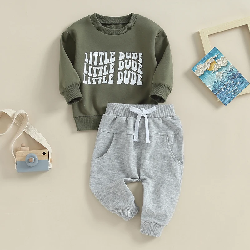 

Infant Newborn Baby Boy 2Pcs Fall Outfits Long Sleeve Letter Print Pullover + Pocket Pants Set Toddler Clothes 0-3T