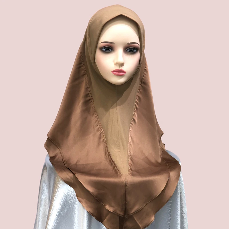 New Satin Turban Shawl For Women Solid Color Amira Jersey Muslim Hijab Headwrap Breathable Double Layer Turban Headscarf Wraps