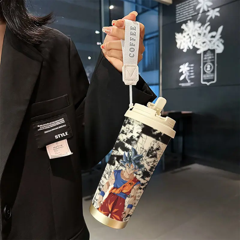 Dragon Ball Wukongs neue Thermoskanne, Kaffeetasse aus Edelstahl, neue einfache Tasse, rotierendes Doppeltrinken mit Umhängeband