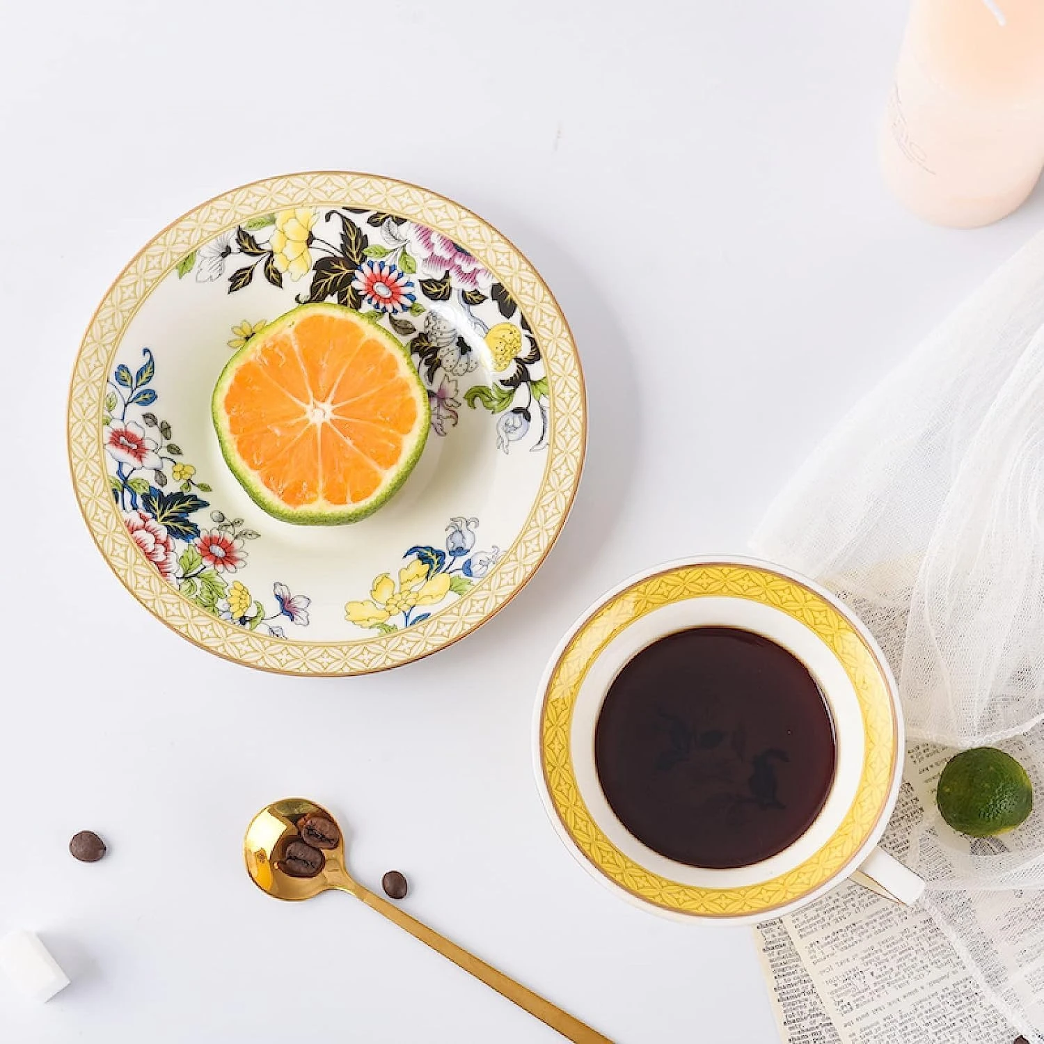 

Elegant and Stylish Ceramic Coffee Cup and Saucer Set - Handmade White Porcelain - Perfect Wedding Gift with a Touch of Thoughtf