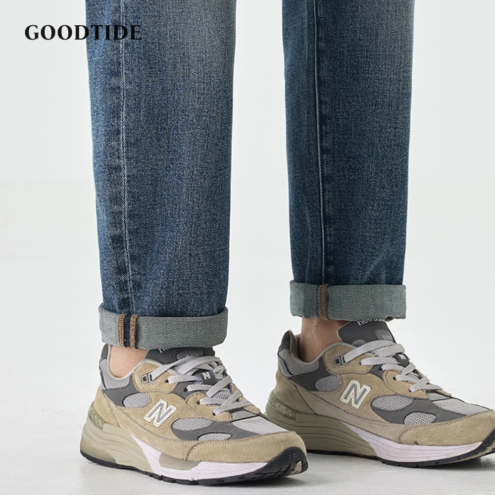 Fashion Men's Slightly Elastic Tapered Jeans 2025 Autumn New Graphite Washed Rolled Hems Casual Denim Trousers Size 28-38