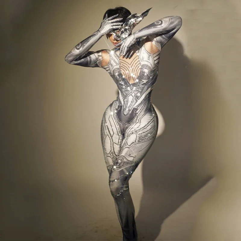 Mono Sexy con diamantes de imitación para mujer, ropa de baile en barra, Bar, Dj, Ds, Gogo, trajes de bailarina, traje de Drag Queen, ropa para discoteca