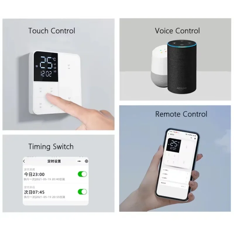 Tuya Smart Home Wifi Smart Wall Light Switch 1/2/3 Gang Support Voice/App/Touch Control With Temperature Display Screen