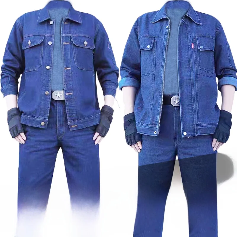 

Комплект рабочей одежды Thiened из чистого хлопка на молнии для мужчин, джинсовая защитная одежда для дуговой сварки, большой огнестойкий Work orm