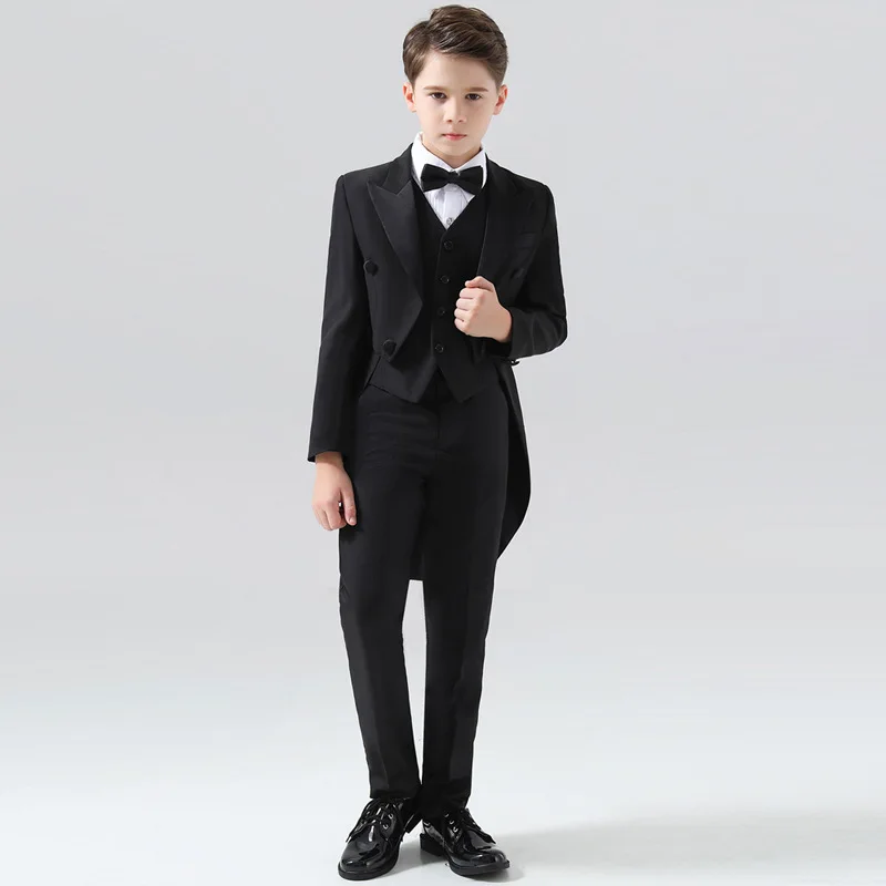 Kids Formal 007 Black Tuxedo Wedding Dress Flower Boys Evening Party Photograph Suit Children Birthday Gift Ceremony Costume