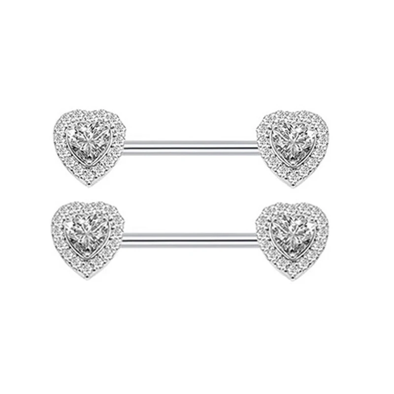 Titanium Steel Nipple Shield Piercing 14G Zircon Heart Barbell Belly Pierrcing Nipple Rings Body Jewelry for Women Sexy Gift