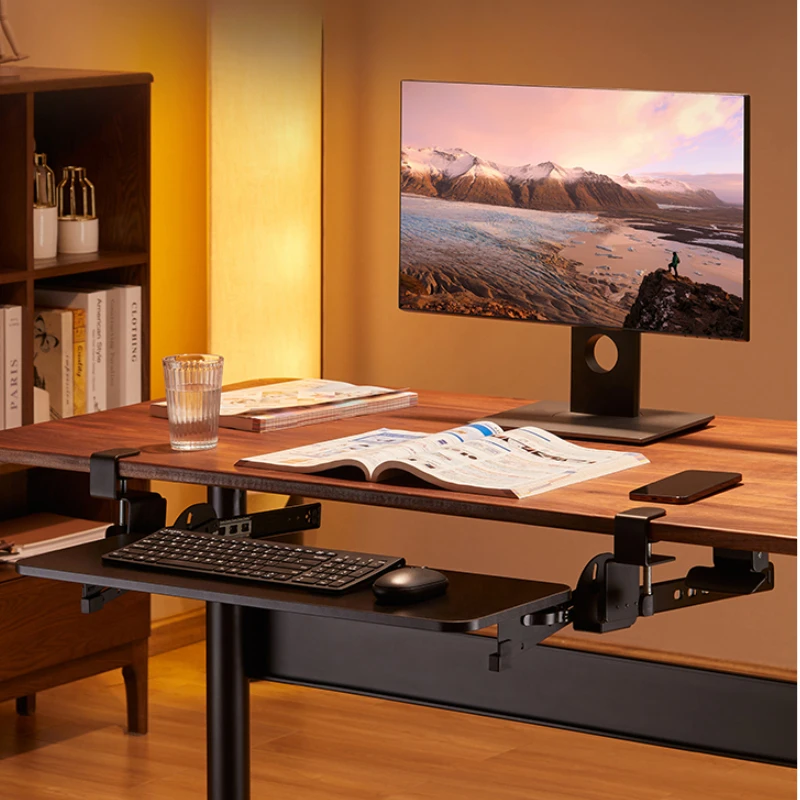Adjustable Keyboard Tray No Drill Under Desk Mount Sliding Rail Shelf Extendable Laptop & Mouse Platform for Computer Table
