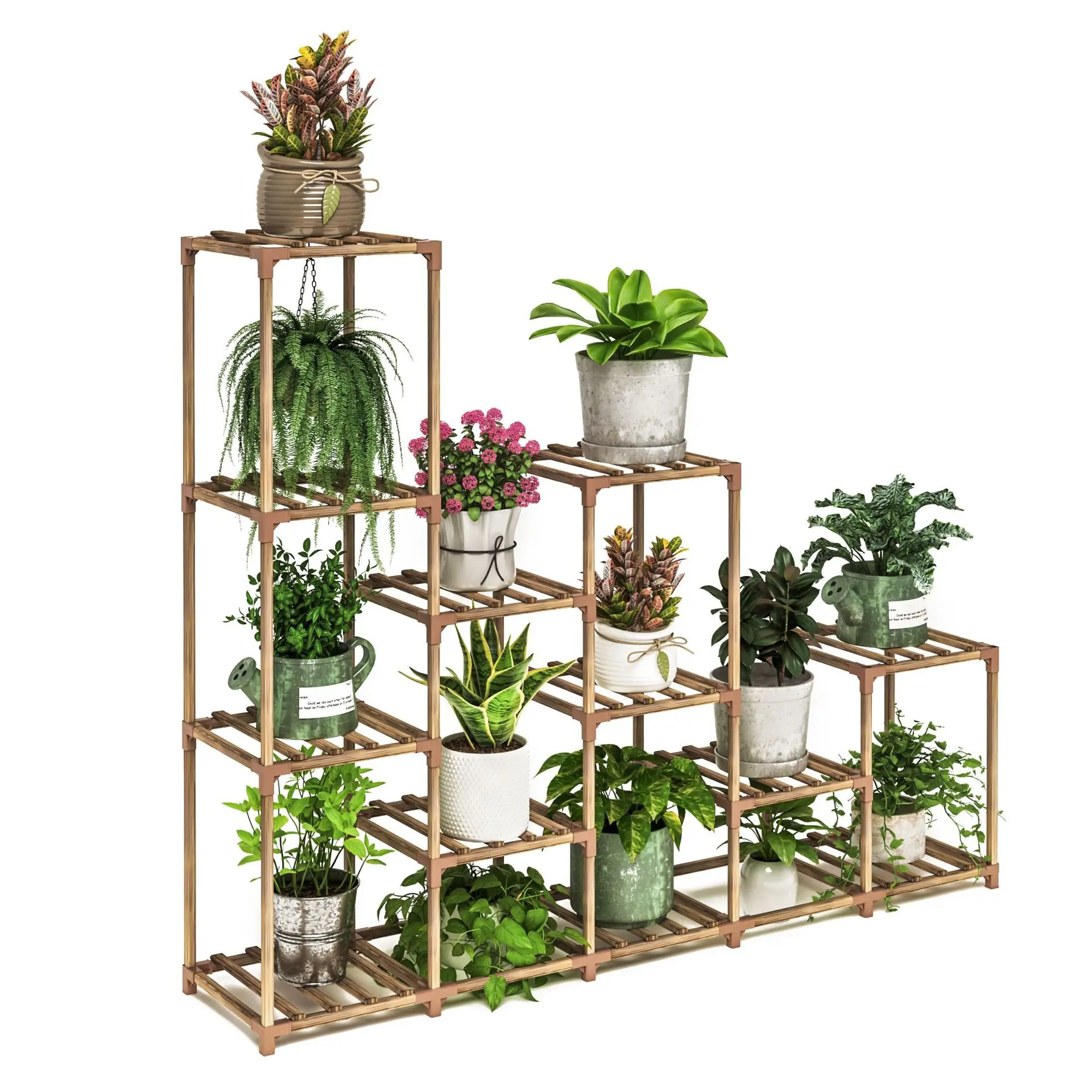 Multi Function 6 Tier, 7 Potted Multilayer Flower Stands Holder Plant Rack Bamboo Flower Stand For Indoor Outdoor/