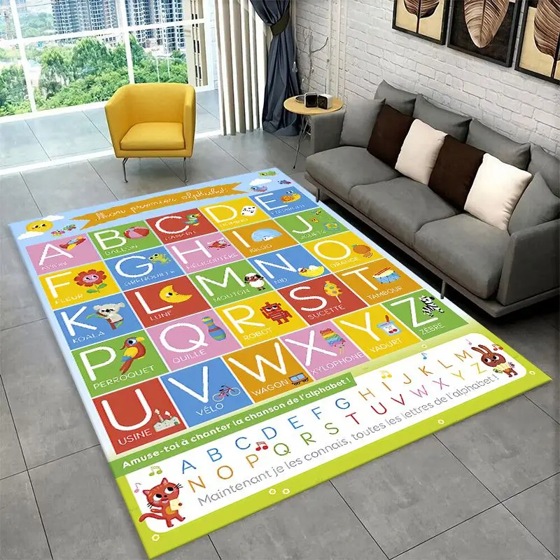 ABC Animal Alphabet Cartoon Large Area Rug Non-slip Easy Clean Carpet for Bedroom Living Room Sofa Doormat Home Decor Floor Mat