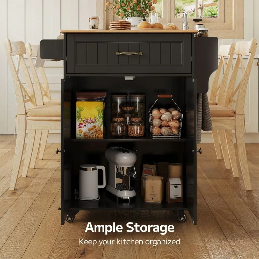 

Kitchen Island Cart With Storage Cabinet, 35.8 W Mobile Trolley Cart On Metal Wheels With Drawer Adjustable Shelf, Spice Rack T