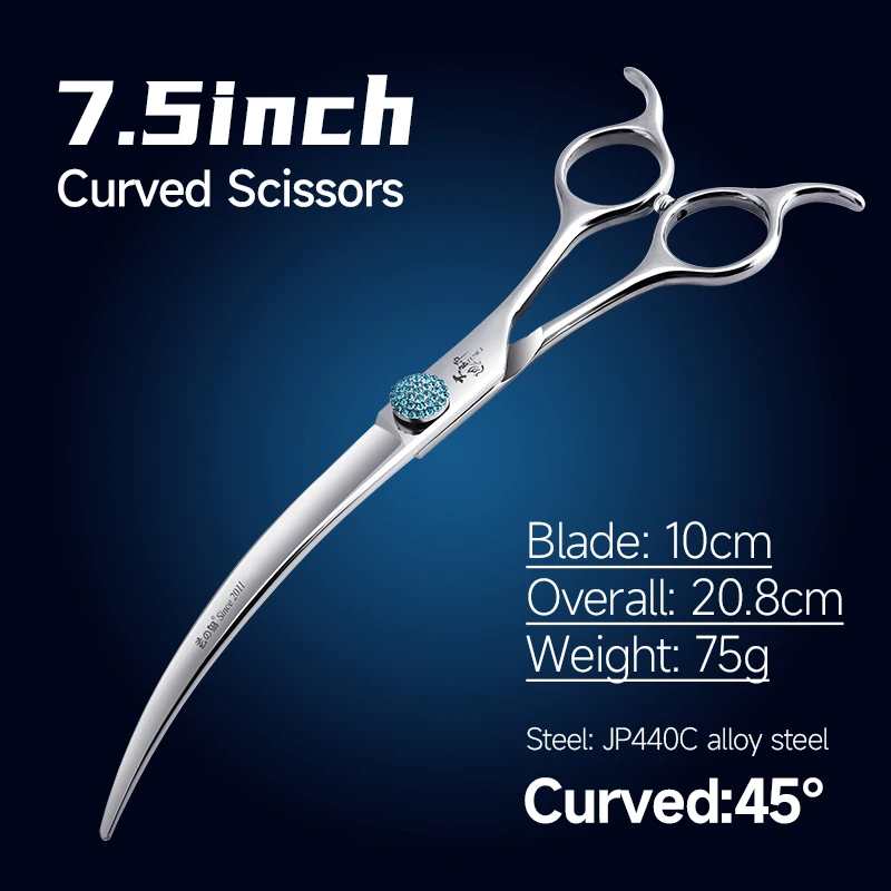 Fenice Pink Diamond Screw Pet Super Curved Scissors 45° 6.5/7.5inch Pet Dog Grooming Scissors Trimming Shear For Pet Beauticians