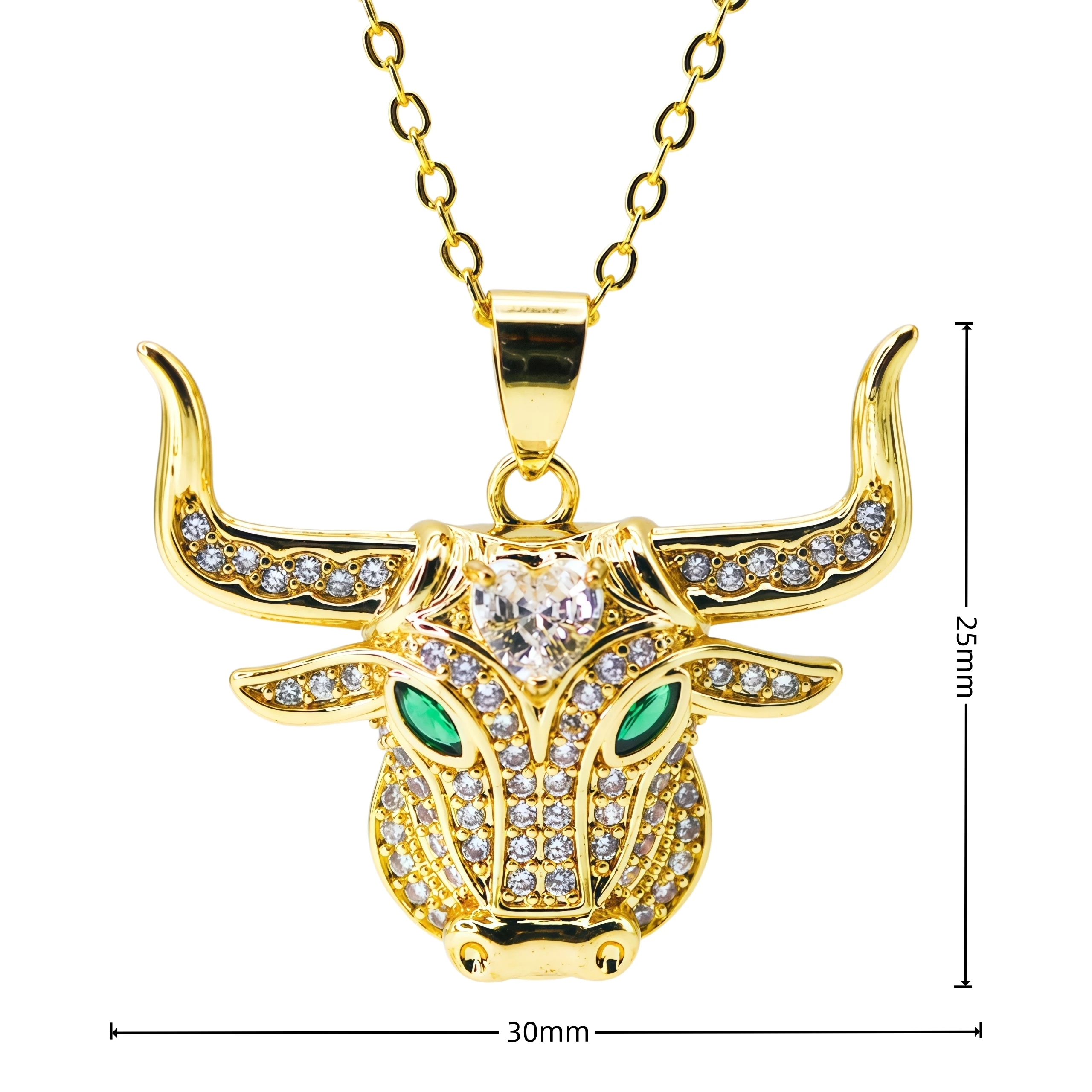 Gold Plated Bull Head Pendant Necklace Zircon Bull Charm Necklace Animal Totem Statement Jewelry Gift for Men Women Daily Party