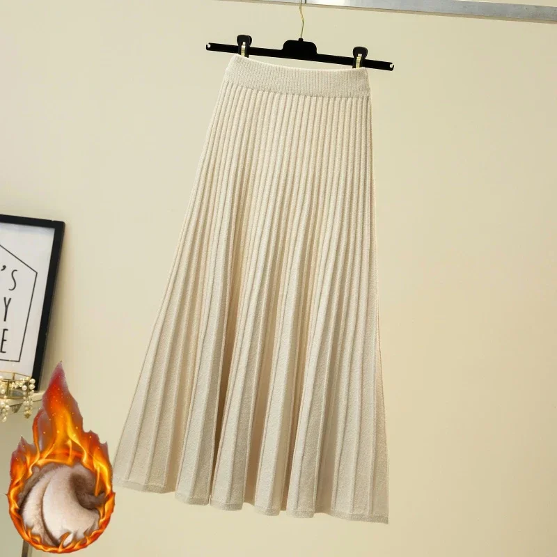 2025 marka projektant kobiet jesienno-zimowa gruba elegancka elegancka jednolita plisowana spódnica wysokiej talii luksusowa moda z elastyczną kobiecą