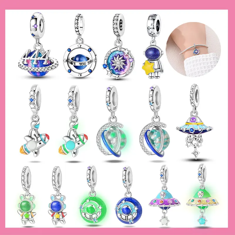 

Подвески из серебра 925 пробы, светящийся космический корабль, астронавт, планета, солнцезащитные бусины, подвески, подходят для браслета «сделай сам», ожерелья, изготовление женщин, изысканные подарки