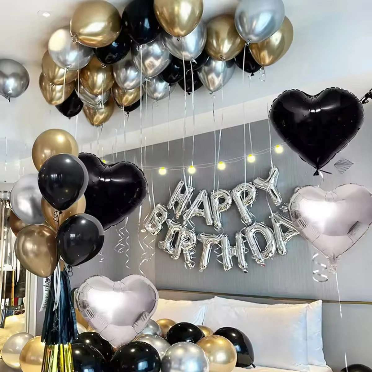 30/54 قطعة بالونات باللونين الأبيض والأسود، بالونات فضية مناسبة لتزيين أعياد الميلاد وديكور العطلات