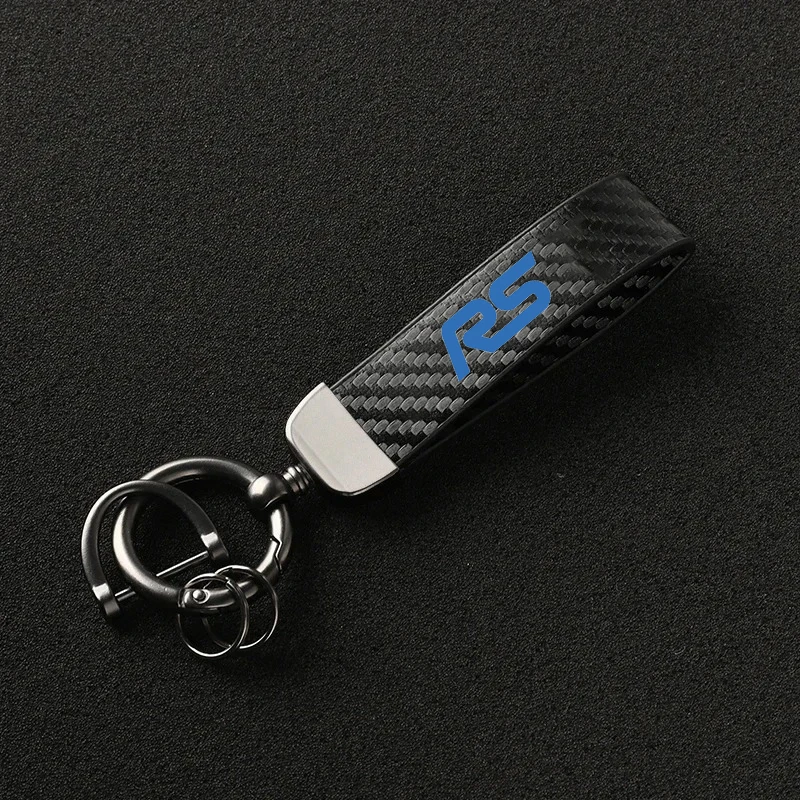 سيارة ألياف الكربون نمط المفاتيح ستوكات الجلود مفتاح سلسلة RS شعار لفورد فوكس MK2 MK3 فييستا كوغا بوما اكسسوارات