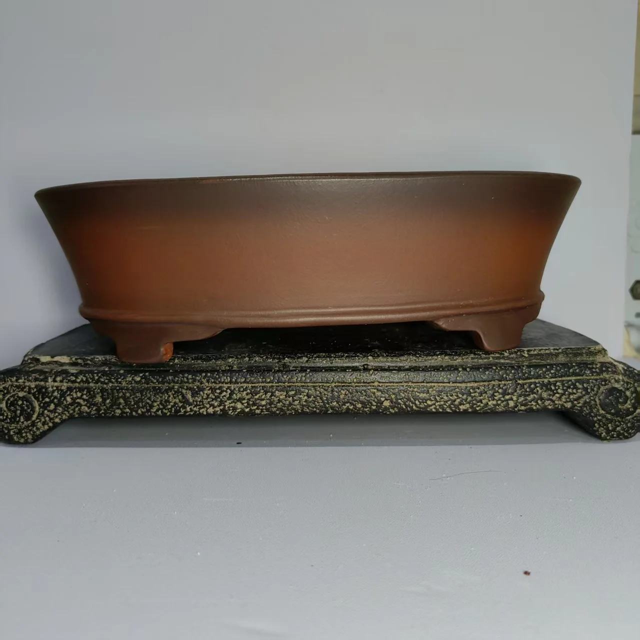 

Hot sale Oval Shaped Unglazed Yixing Bonsai Pot with antique finish