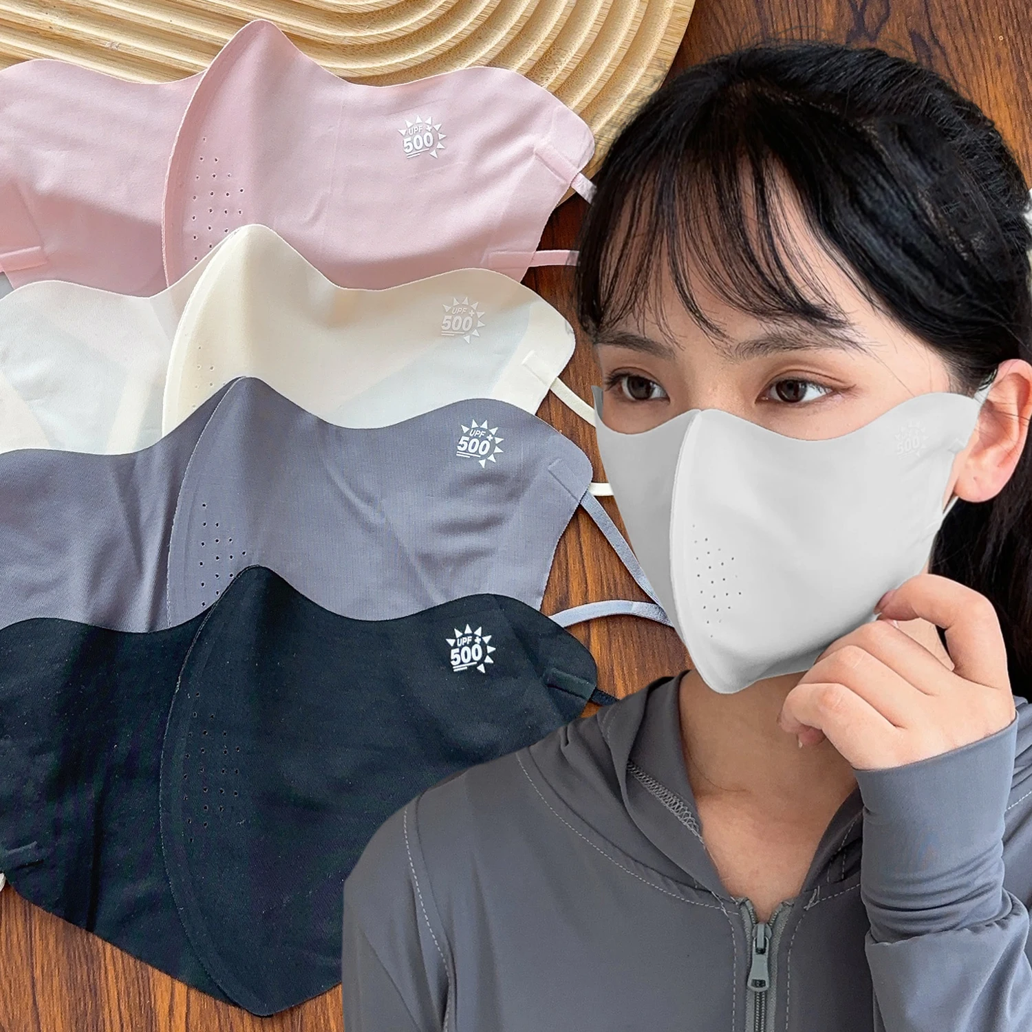 قناع وجه للأشعة فوق البنفسجية قابل للتعديل وقابل لإعادة الاستخدام للحماية من الشمس، غطاء وجه من الحرير الجليدي قابل للتنفس لقناع ركوب الخيل الرياضي في الهواء الطلق #4