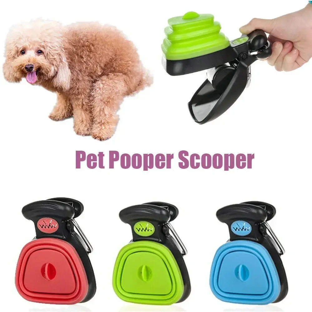 Dog Pet Travel Foldable Pooper Scooper with 1 Roll Decomposable Bags Poop Scoop Clean Pick Up Excreta Cleaner