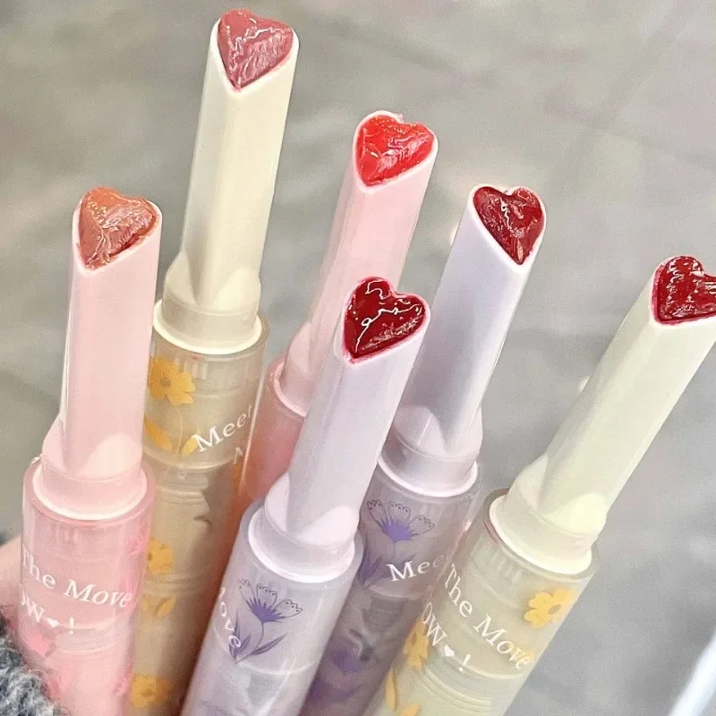 Brillo de labios sólido claro al agua, tinte de labios rosa, cristal de espejo, esmalte de labios hidratante en forma de corazón, lápiz labial, maquillaje