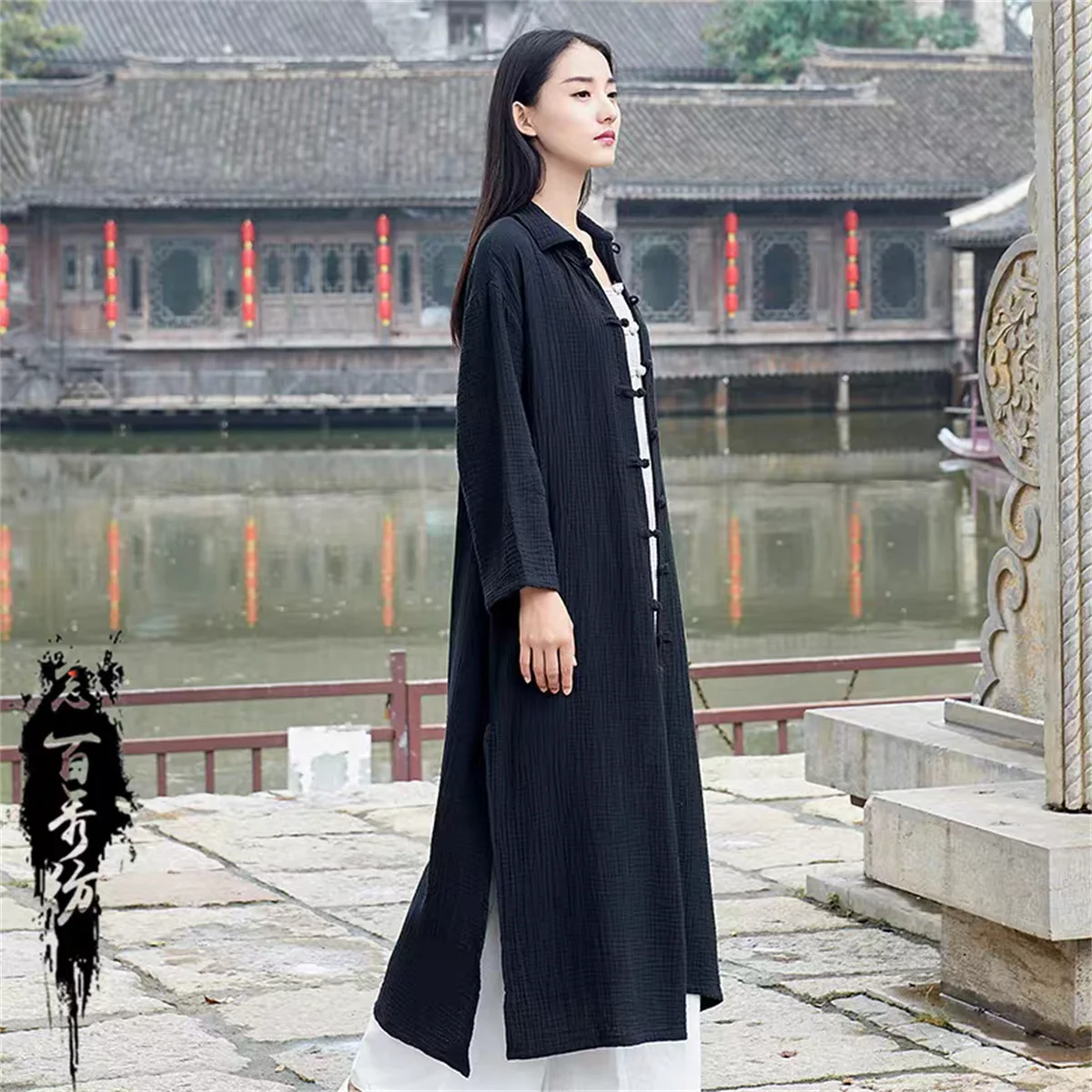 Abito Lungo in Cotone e Lino Stile Cinese, Vestito Estivo Casual da Donna, Taglia Grande, Tinta Unita, Cardigan Vintage a Maniche Lunghe