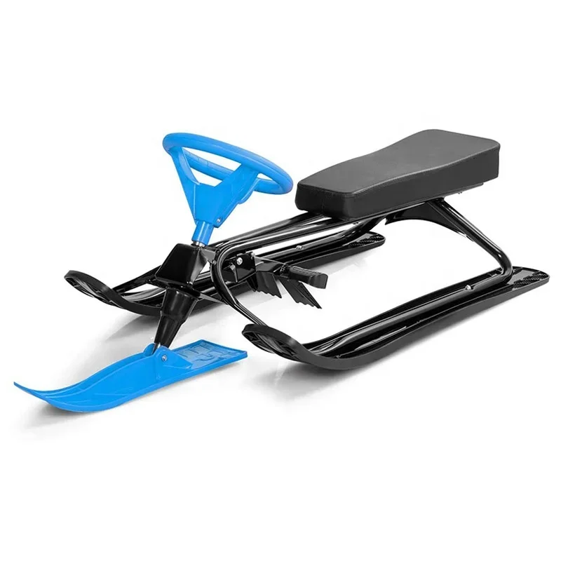 Steering Ski Snow Scooter Racer Sled With Twin Brakes, Steel Frame And High Density HDPE Slider For Teens And Kids Age 3 And Up