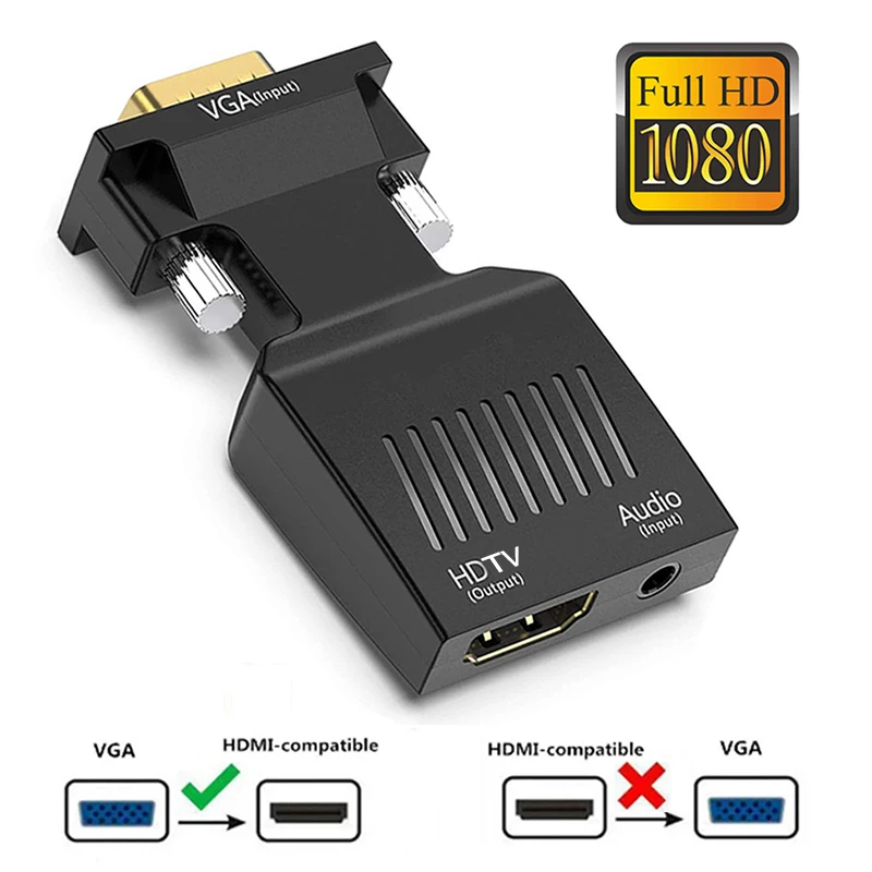 

1080P HD VGA-HDMI-совместимый адаптер с аудиокабелем 3,5 мм к HDTV-проектору видео-аудио конвертер для ПК, ноутбука, монитора