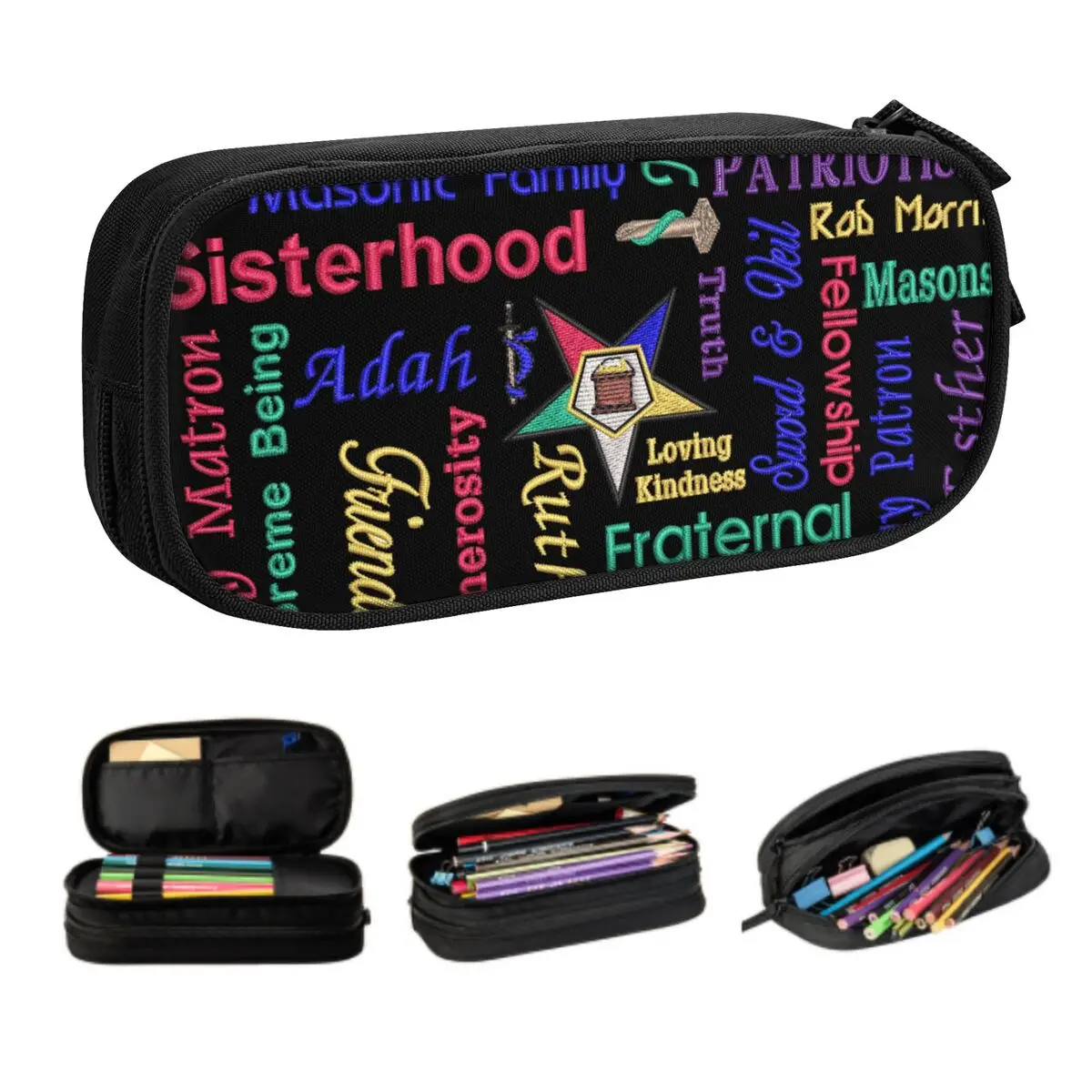 Custom Korean OES Emblem Order Of The Eastern Star Pencil Cases for Girls Boys Large Capacity Pen Bag Box School Accessories