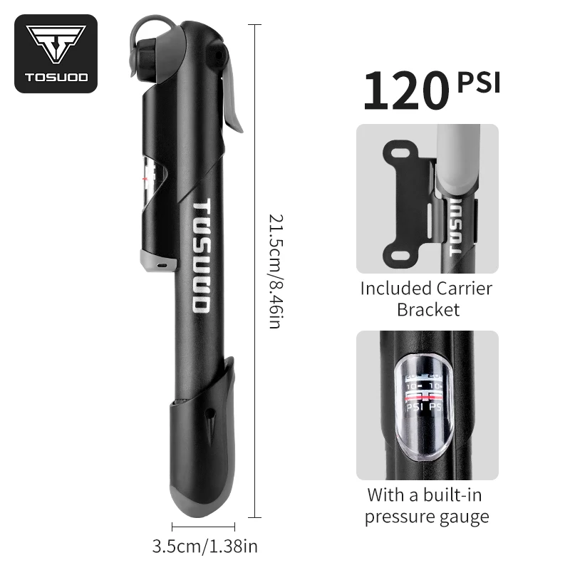 

TOSUOD Bicycle Air Pump Compatible With Both Presta And Schrader Valves For Bike Pumps Portable Mini 120PSI Air Pump