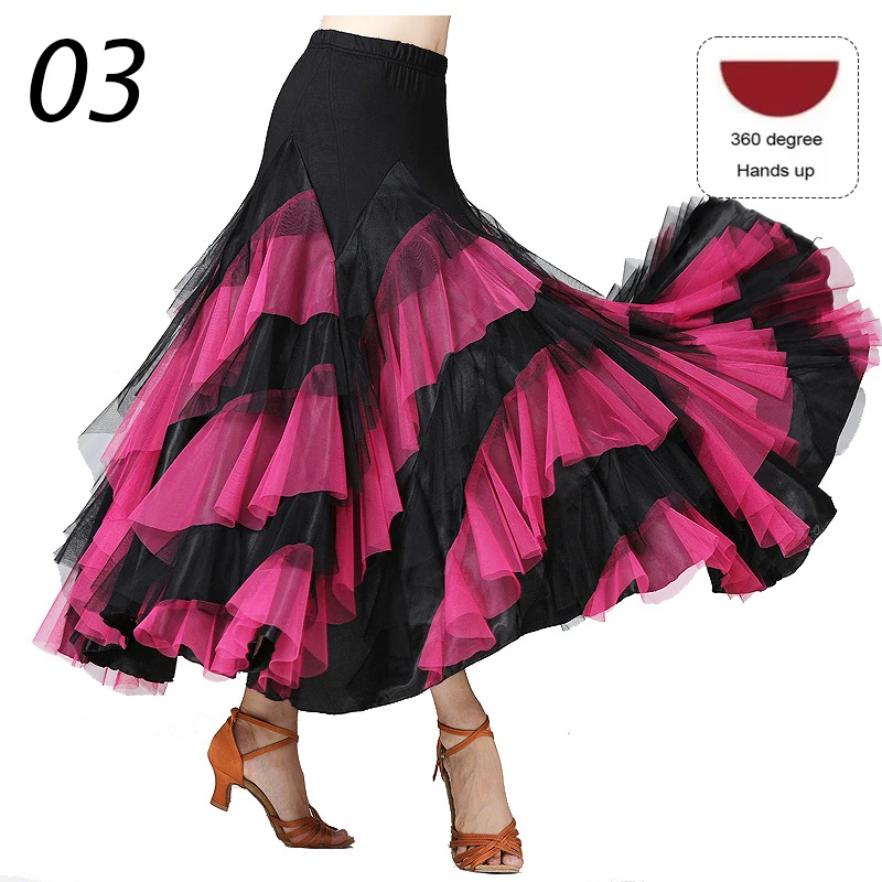 Women Spanish Flamenco Dress Ballroom Waltz Skirt 360 Degree Layered Big Swing Dance Skirts Practice Stage Performance  Costume