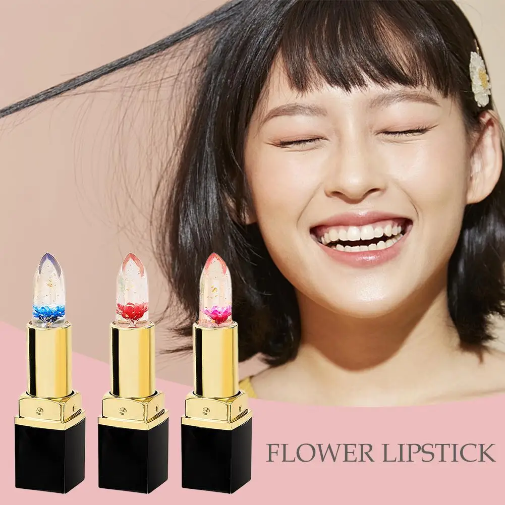 Temperatur Farbwechsel Lippenbalsam Kristall Gelee Blume Glanz Anhaltende Transparente Lange Lippenstift Make-Up Lippen Kosmetische Feucht Y7S7