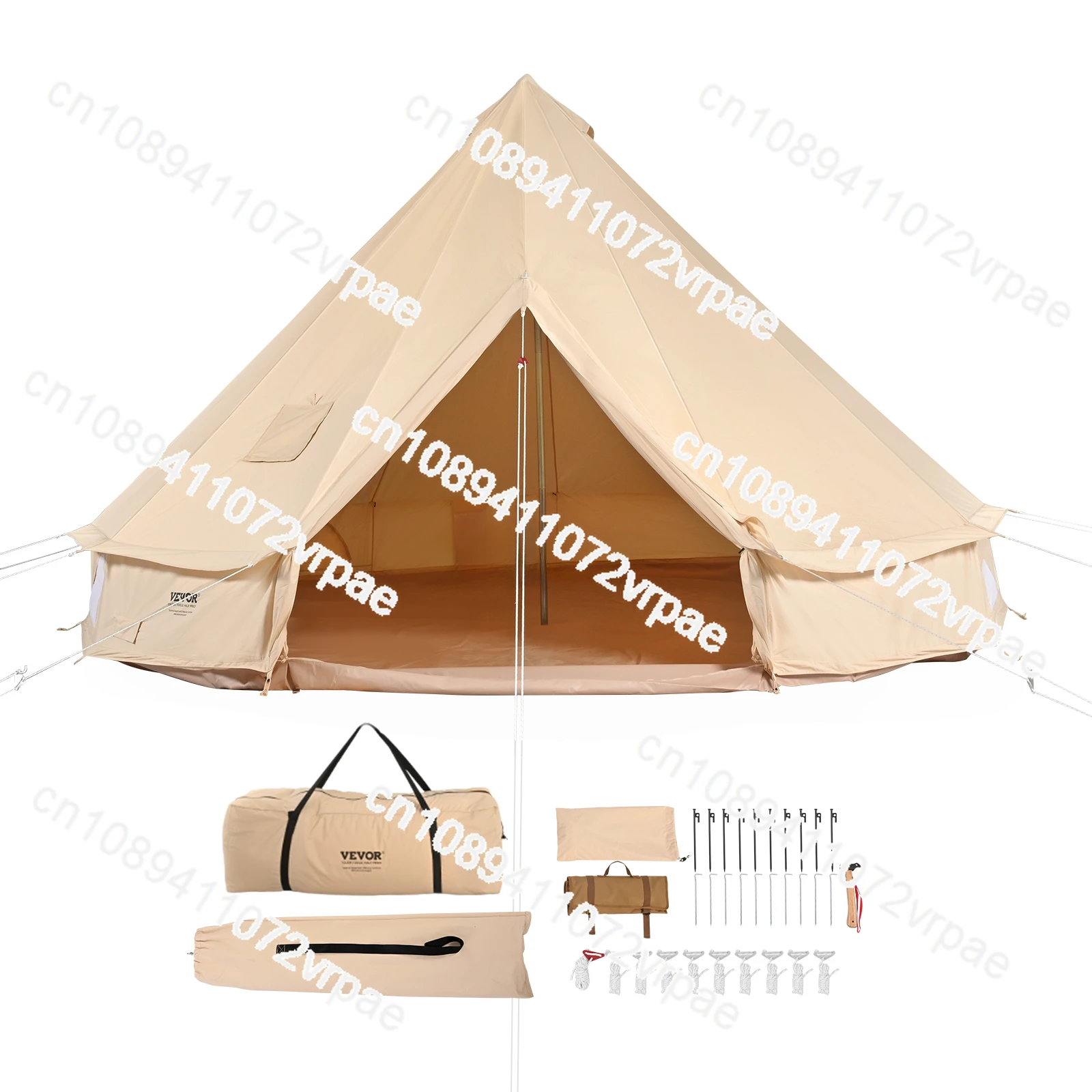 Canvas Bell Tent 4 Seasons Canvas Tent for Camping with Stove Jack Breathable Tent Family Camping Outdoor Hunting Party