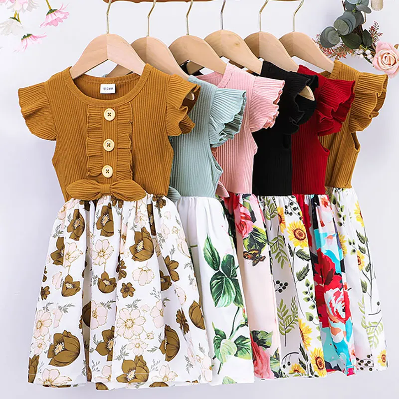 

2024 Soft Comfortable Summer Fashion Dress for Little Girl Casual Flower Frock Toddler Daily Wear Clothing Hanging Out Robe 2-6Y